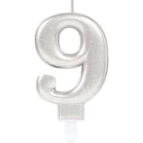 Kikajoy Gümüş Işıltılı 9 Rakam Mum