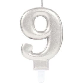 Kikajoy Gümüş Işıltılı 9 Rakam Mum