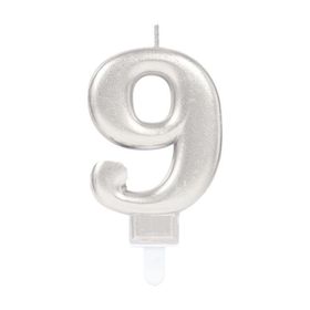 Kikajoy Gümüş Işıltılı 9 Rakam Mum