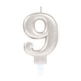 Kikajoy Gümüş Işıltılı 9 Rakam Mum