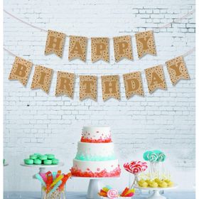 Kikajoy Happy Birthday Kraft Zemin Altın Harf Banner