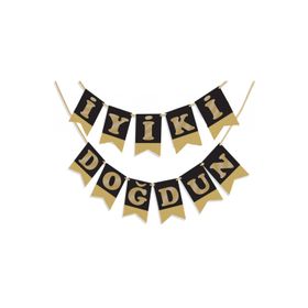 Kikajoy İyi ki Doğdun Siyah Altın Harf Banner