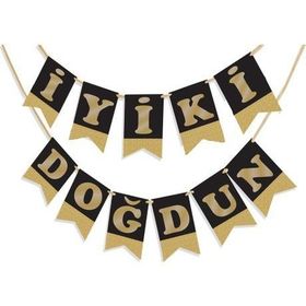 Kikajoy İyi ki Doğdun Siyah Altın Harf Banner