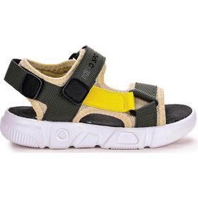 Kiko 2722-27 Haki Sarı Kids Cırtlı Yürüyüş Erkek Çocuk Sandalet