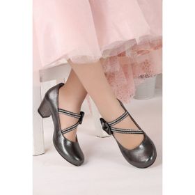 Kiko 750 Platin Vakko 4 cm Topuk Günlük Kız Çocuk Babet