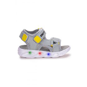Kiko Kids 103 Açık Gri Işıklı Cırtlı Erkek Çocuk Sandalet