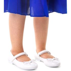 Kiko Kids 201 Rugan Beyaz Cırtlı Fiyonklu Kız Çocuk Babet