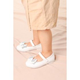 Kiko Kids Ege 202 Cilt Beyaz Cırtlı Kum Sim Fiyonklu Kız Çocuk Babet Ayakkabı
