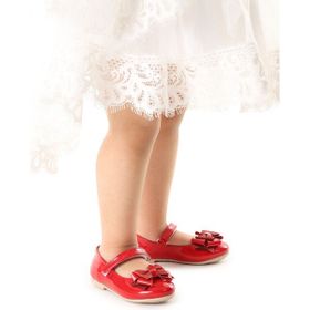Kiko Kids Ege 202 Rugan Kırmızı Cırtlı Kum Sim Fiyonklu Kız Çocuk Babet Ayakkabı