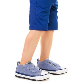 Kiko Kids Linen Cırtlı Keten Kot Mavi Erkek Bebek Spor Ayakkabı