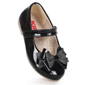 Kiko Kids Silvery Rugan Cırtlı Kum Sim Fiyonklu Kız Çocuk Babet Ayakkabı