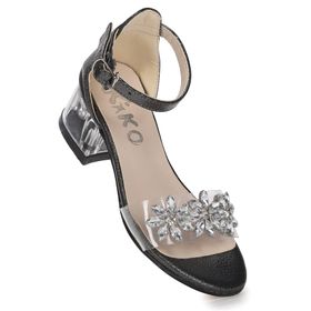 Kiko Kids Yangu Vakko Taşlı Kız Çocuk 3 cm Şeffaf Topuklu Sandalet Abiye Ayakkabı