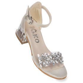 Kiko Kids Yangu Vakko Taşlı Kız Çocuk 3 cm Şeffaf Topuklu Sandalet Abiye Ayakkabı