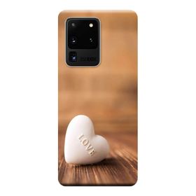 Kılıf Merkezi 118 Samsung Galaxy S20 Ultra SM-G988B Beyaz Kalp Baskılı Silikon Kılıf
