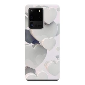 Kılıf Merkezi 259 Samsung Galaxy S20 Ultra SM-G988B Beyaz Kalpler Baskılı Silikon Kılıf