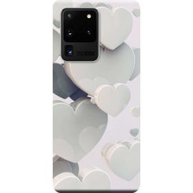 Kılıf Merkezi 259 Samsung Galaxy S20 Ultra SM-G988B Beyaz Kalpler Baskılı Silikon Kılıf