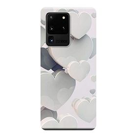 Kılıf Merkezi 259 Samsung Galaxy S20 Ultra SM-G988B Beyaz Kalpler Baskılı Silikon Kılıf