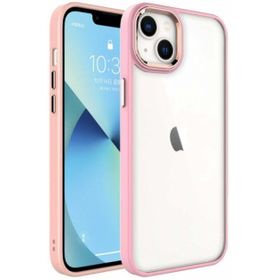 Kilifplus Apple iPhone 14 (6.1) Pembe Şeffaf Arka Yüzey Renkli Kenar Krom Kapak Kılıf