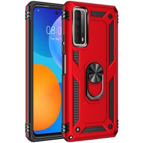 Kilifplus Huawei P Smart 2021 Zırhlı Standlı Mıknatıslı Tank Kapak Kırmızı Telefon Kılıfı