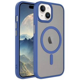 Kilifplus iPhone 15 (6.1) Mat Arka Yüzey Wireless Şarj Özellikli Zore Flet Magsafe Kapak Mavi Kılıf