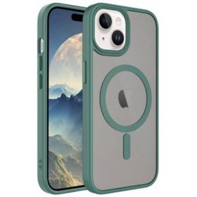 Kilifplus iPhone 15 (6.1) Mat Arka Yüzey Wireless Şarj Özellikli Zore Flet Magsafe Kapak Yeşil Kılıf