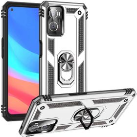 Kilifplus Oppo A76 Zırhlı Standlı Mıknatıslı Tank Kapak Gümüş Kılıf