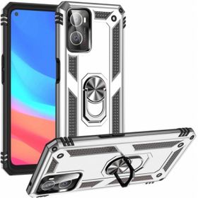 Kilifplus Oppo A96 4G Zırhlı Standlı Mıknatıslı Tank Kapak Gümüş Kılıf