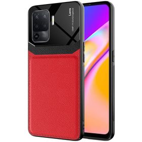 Kilifplus Oppo Reno 5 Lite Deri Görünümlü Emiks Kapak Kırmızı Kılıf