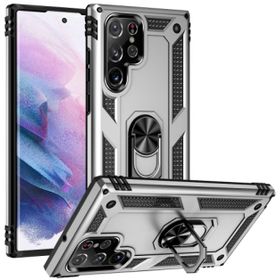 Kilifplus Samsung Galaxy S22 Ultra Zırhlı Standlı Mıknatıslı Tank Kapak Gümüş Kılıf