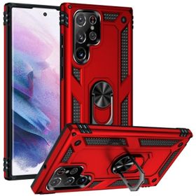 Kilifplus Samsung Galaxy S22 Ultra Zırhlı Standlı Mıknatıslı Tank Kapak Kırmızı Kılıf