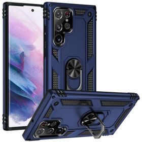 Kilifplus Samsung Galaxy S22 Ultra Zırhlı Standlı Mıknatıslı Tank Kapak Lacivert Kılıf