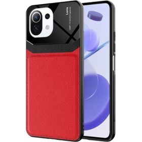 Kilifplus Xiaomi Mi 11 Lite Deri Görünümlü Emiks Kapak Kırmızı Kılıf