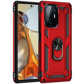 Kilifplus Xiaomi Mi 11T Pro Zırhlı Standlı Mıknatıslı Tank Kapak Kırmızı Kılıf