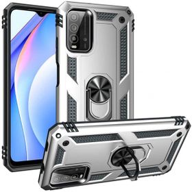 Kilifplus Xiaomi Redmi 9T Zırhlı Standlı Mıknatıslı Tank Gümüş Kapak Kılıf