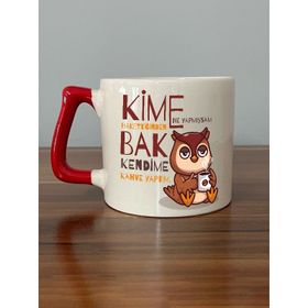 Kime Ne Yaptıysam Hakettiğinden Kırmızı Kulplu D Baskılı Kupa