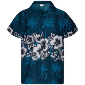 King Kameha Funky Hawaii Kısa Kol Baskılı Çiçekli Ön Cepli Petrol Yeşili Erkek Gömlek