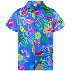 King Kameha Funky Hawaii Kısa Kol Baskılı Flamingo Kavun Çivit Mavisi Erkek Gömlek