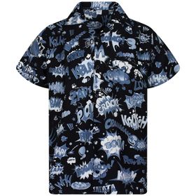 King Kameha Funky Hawaii Kısa Kol Ön Cepli Boom Bang Monoschwarz Erkek Gömlek