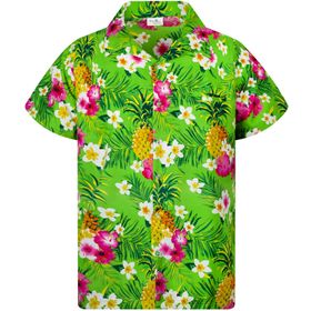 King Kameha Funky Hawaii Kısa Kol Ön Cepli Çiçek Baskılı Pineapple Flowers Yeşil Erkek Gömlek