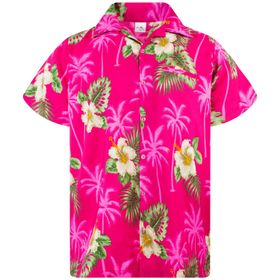 King Kameha Funky Hawaii Kısa Kol Ön Cepli Flower Design Macenta Erkek Gömlek
