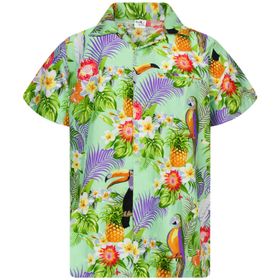 King Kameha Funky Hawaii Kısa Kol Ön Cepli Papağan Kakadu Nane Yeşili Erkek Gömlek