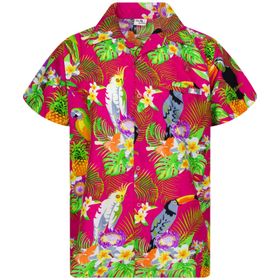 King Kameha Funky Hawaii Kısa Kol Ön Cepli Papağan Kakadu Pembe Erkek Gömlek