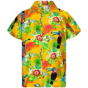 King Kameha Funky Hawaii Kısa Kol Ön Cepli Papağan Kakadu Sarısı Erkek Gömlek