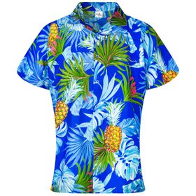 King Kameha Funky Hawaii Ön Cepli Kısa Kol Baskılı Mavi Pineapple Leaves Blue Kadın Gömlek