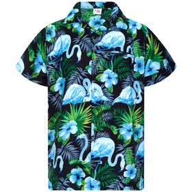 King Kameha Funky Hawaiian Kısa Kol Alevli Black Blue Erkek Gömlek