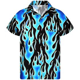 King Kameha Funky Hawaiian Kısa Kol Alevli Mavi Erkek Gömlek