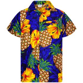 King Kameha Hawaii Kısa Kol Düğmeli Noel Mavi Erkek Gömlek