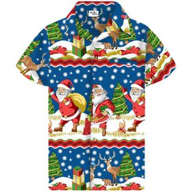 King Kameha Hawaii Kısa Kol Düğmeli Noel Mavi Erkek Gömlek