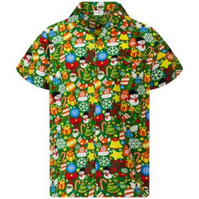 King Kameha Hawaii Kısa Kol Düğmeli Noel Yeşil Erkek Gömlek