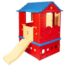 King Kids İki Kapılı Kaydıraklı Kırmızı Oyuncak Ev